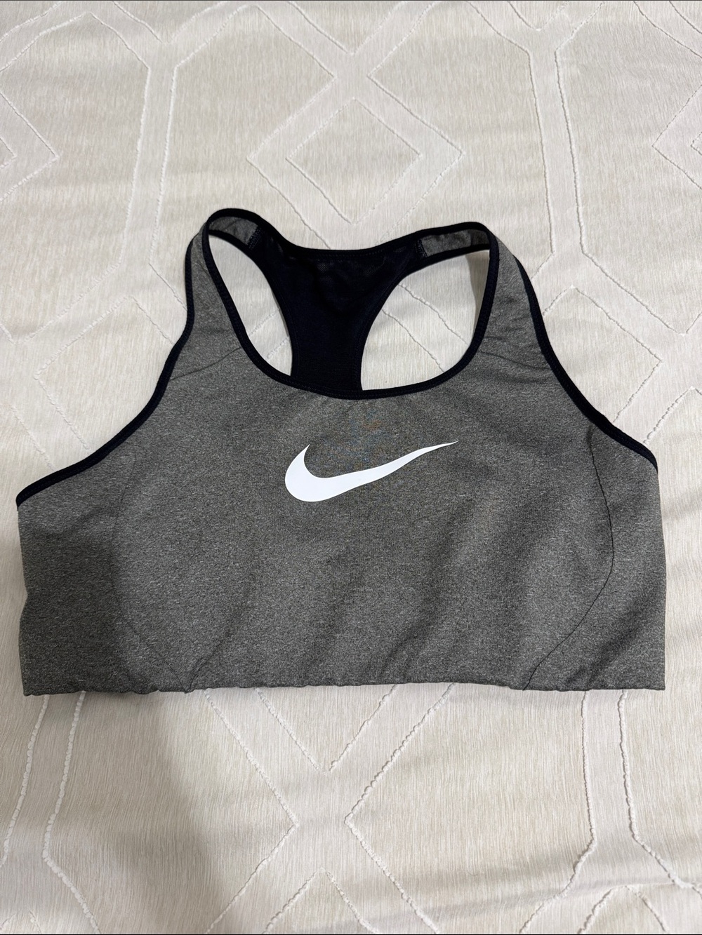 Nike Dark Gray Racerback Sports Bra with White Swoosh